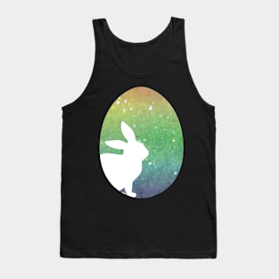 Easter Bunny Silhouette in Rainbow Ombre Faux Glitter Easter Egg Tank Top